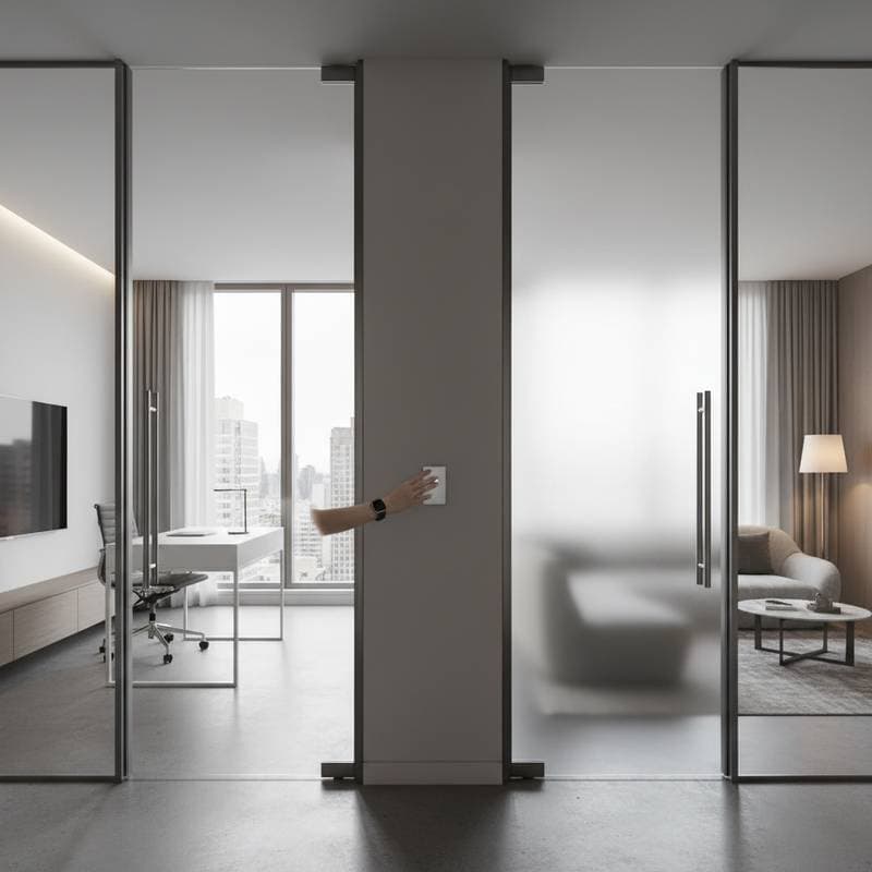 Image for Smart Glass Doors Switch From Clear to Private Instantly