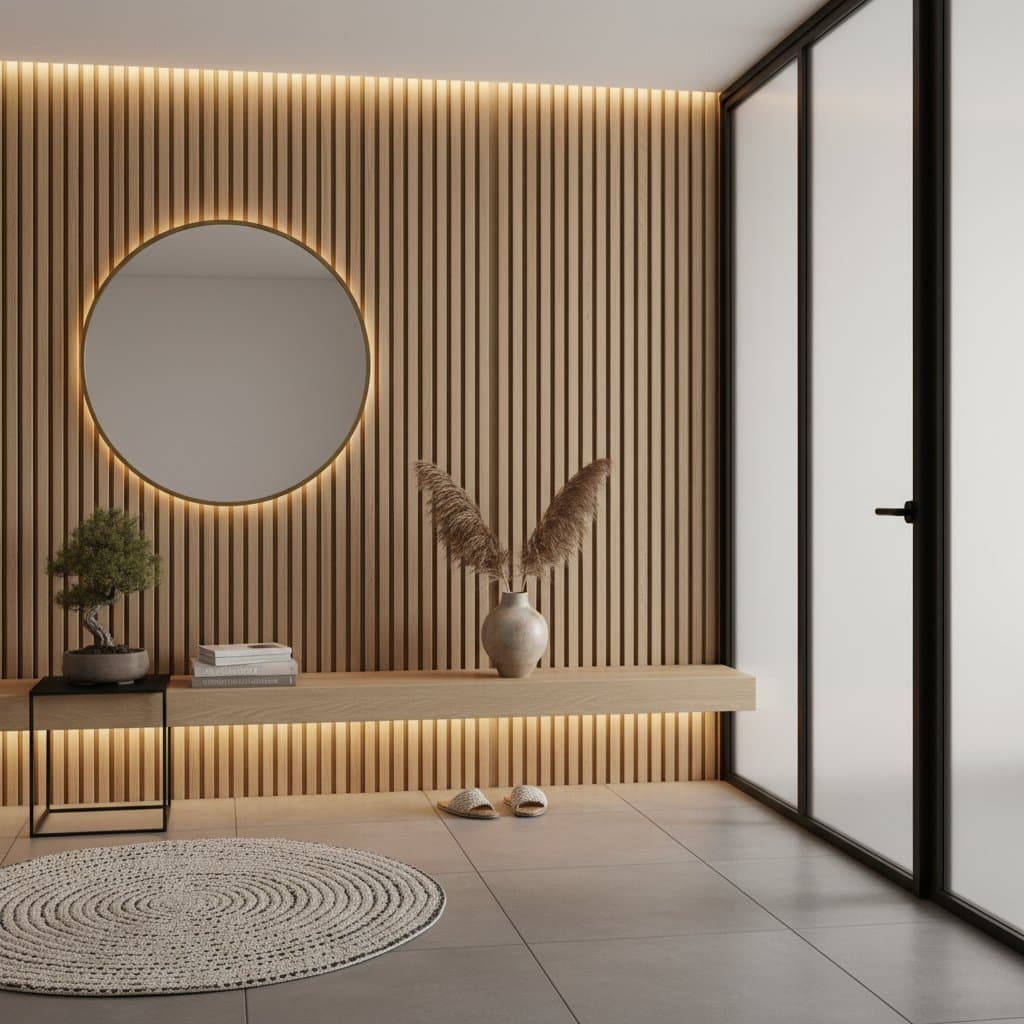 Featured image for Wood Slat Walls Bring Japandi Style to Entryways