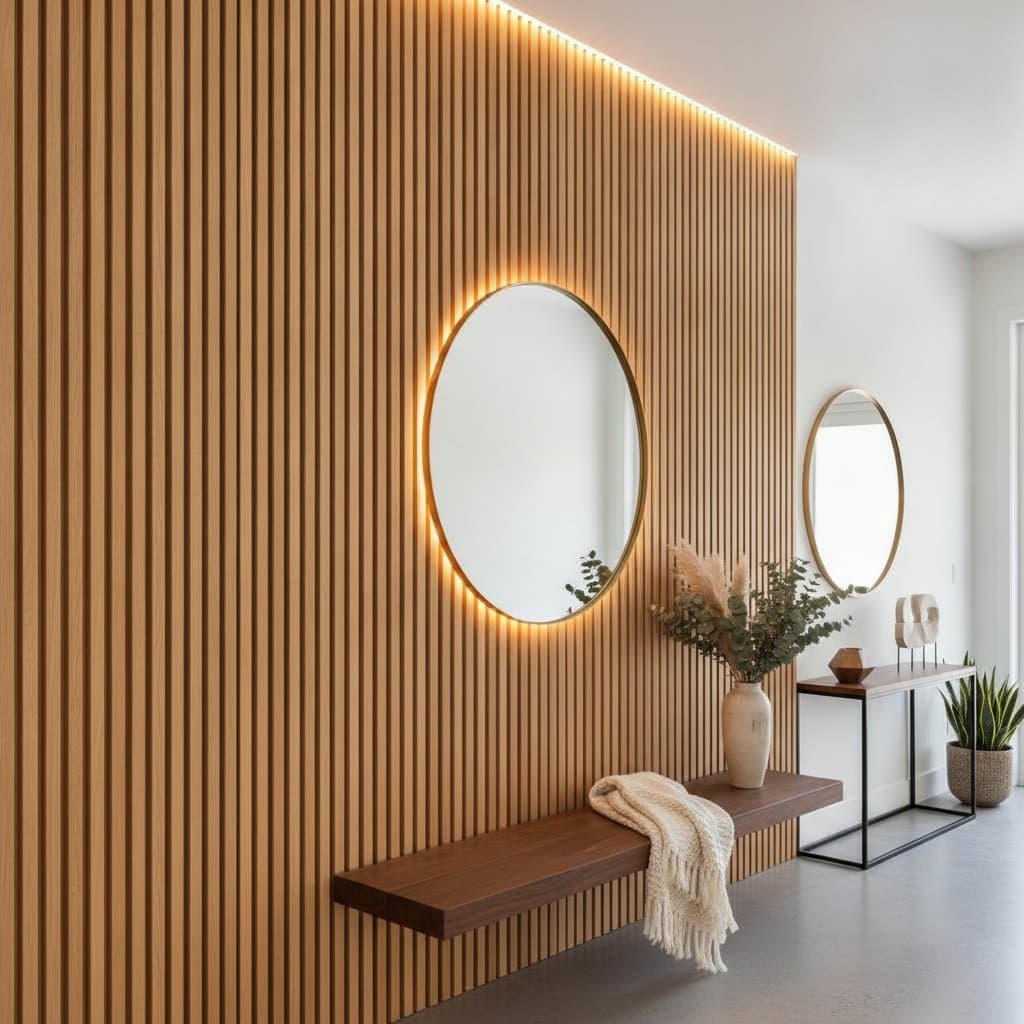 Featured image for Vertical Wood Slats Make Small Entryways Feel Taller